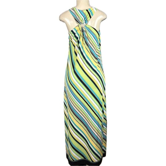 Emma & Michele M Multicolor Diagonal Puzzle Striped Keyhole Racerback Maxi Dress - Picture 4 of 6